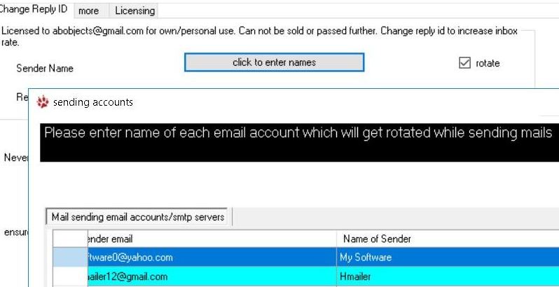 rotate sender name during mail sending